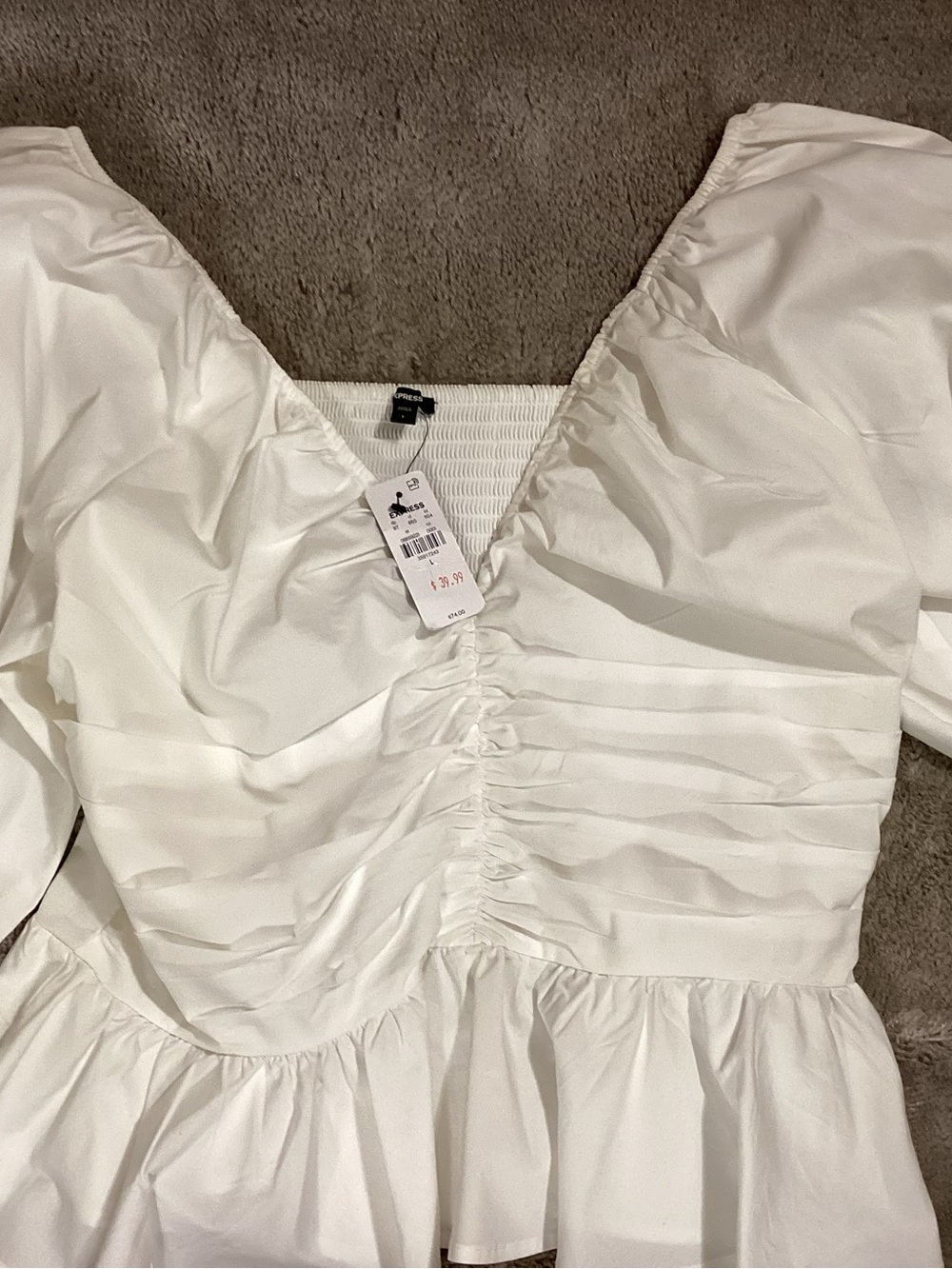 Express White Ruched V-Neck Blouse